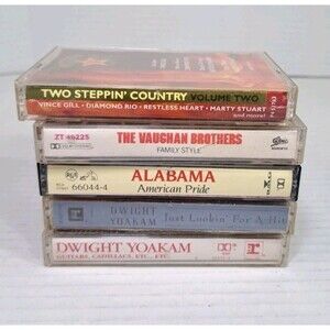 Country Cassette Lot 5 Dwight Yoakam, Two Steppin' Vol 2, Vaughan Bros, Alabama